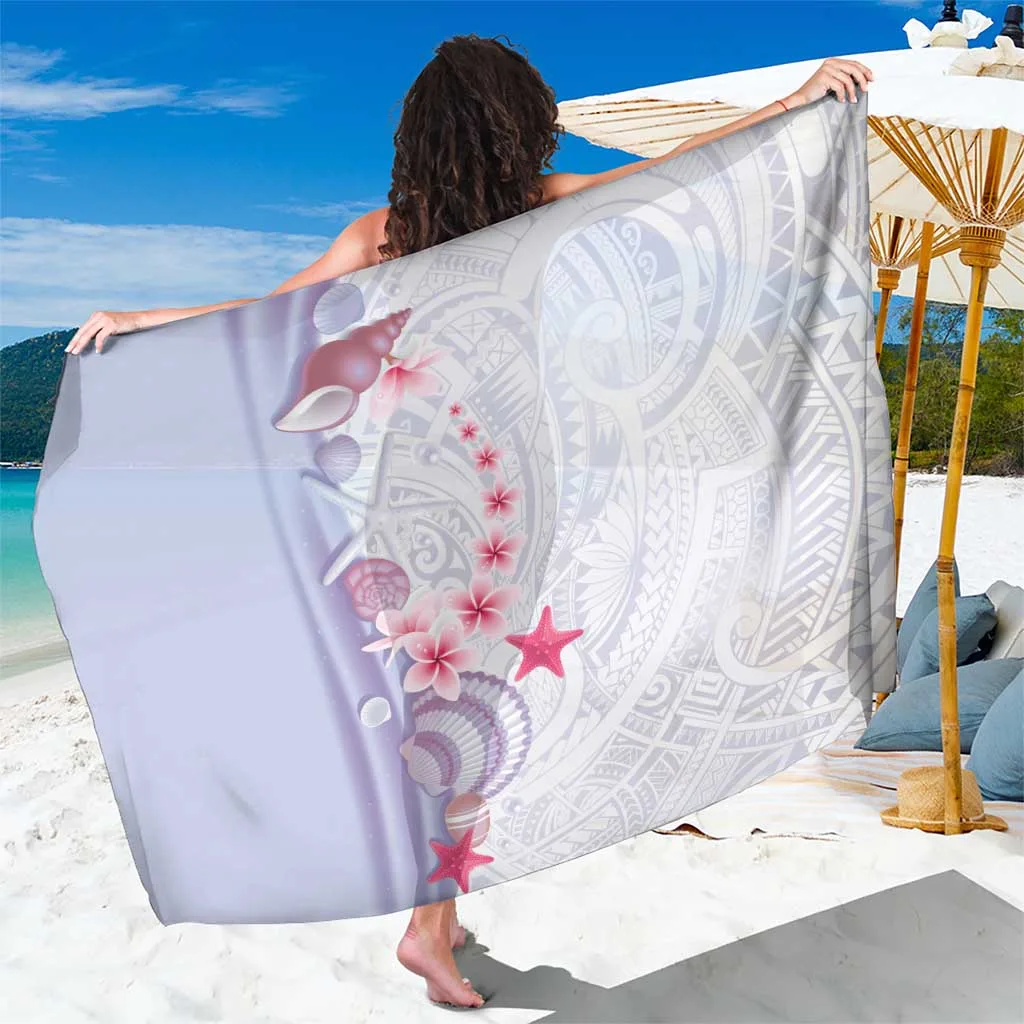 Purple Plumeria Shell Starfish Polynesian Print Sarong Beach Wrap Resort Cover Up Wholesale Pareo - main view