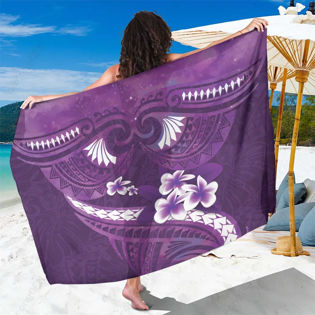 Purple Frangipani Tribal Polynesia Print Sarong Beach Wrap for Resort Hotel Wholesale Pareo - main view