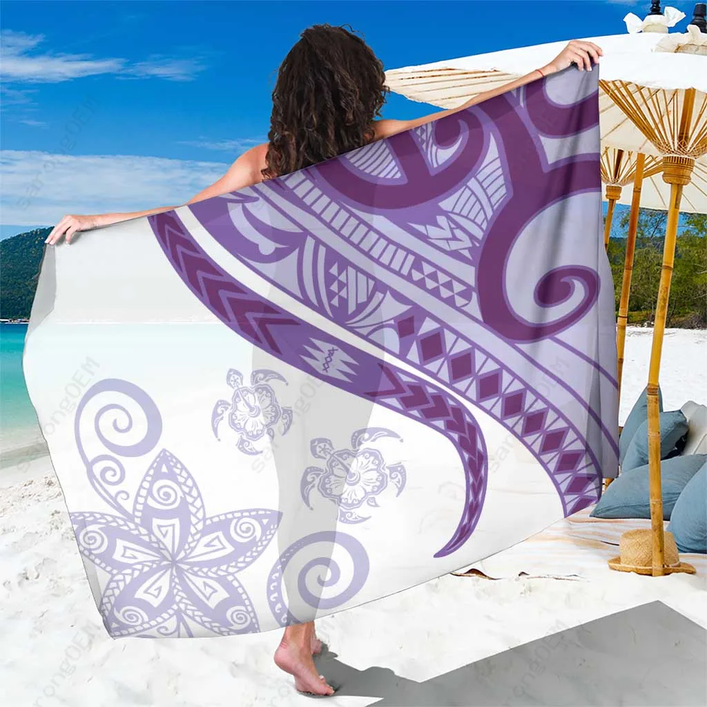Purple Tribal Turtle Floral Polynesian Print Sarong Beach Wrap for Resort Hotel Wholesale Pareo - main view