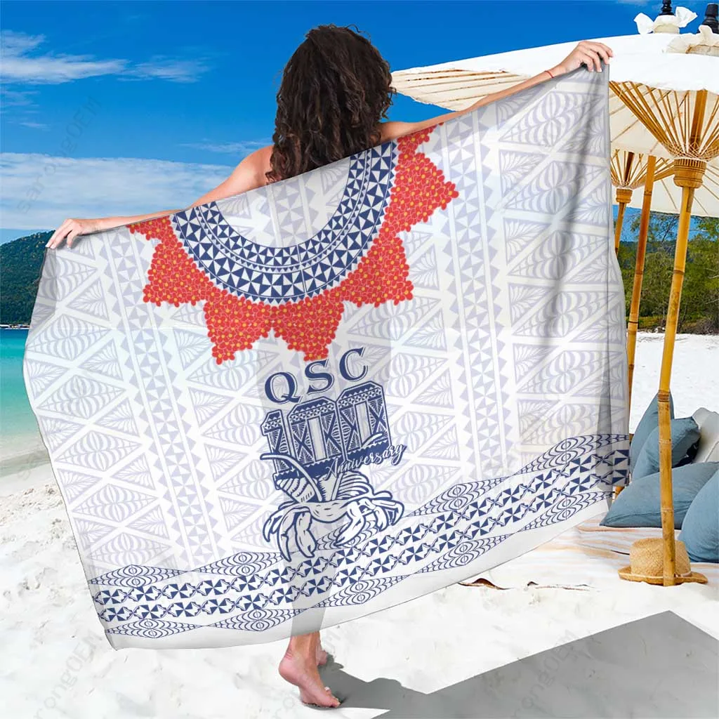 White Queen Salote College 100 Years Sarong Tonga Qsc Tribal Print Beach Wrap Polynesian Pareo Wholesale - main view
