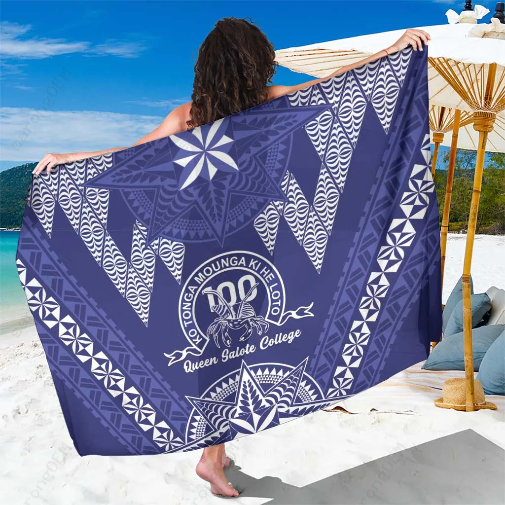 Navy Tongan Kupesi Pattern Print Sarong South Pacific Island Beach Wrap Resort Cover Up Wholesale Lavalava - main view