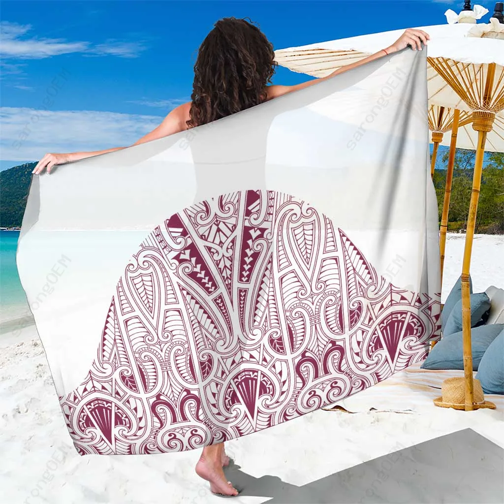 White Polynesian Tribal Mandala Print Sarong Beach Wrap Pareo Cover Up for Resort Wholesale - main view