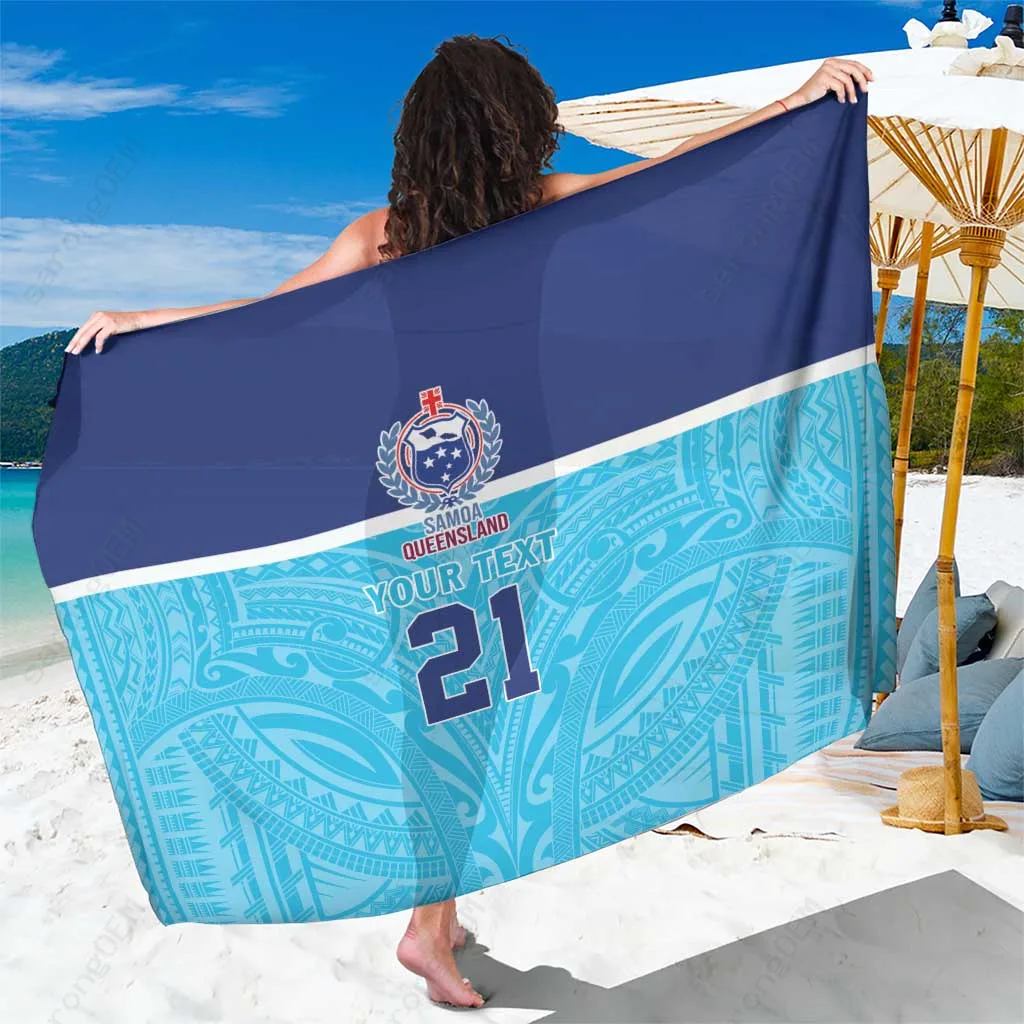 Samoa Blue Tribal Polynesian Print Sarong Beach Wrap Custom OEM Wholesale Pareo Rayon