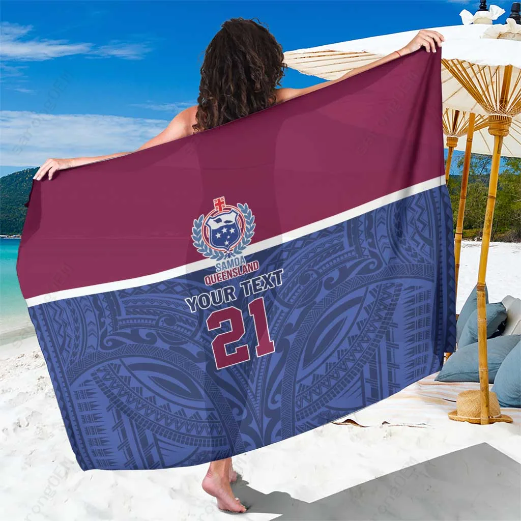 Blue Polynesian Tribal Turtle Hibiscus Print Sarong Samoa Tropical Beach Wrap Custom OEM Pareo - main view