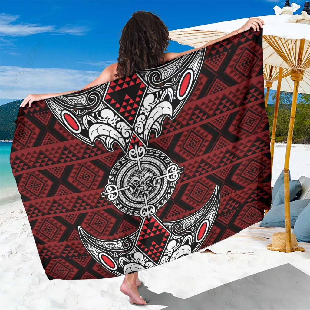 Red Maori Tribal Taniko Motif Sarong Vintage South Pacific Beach Wrap Pareo Wholesale - related