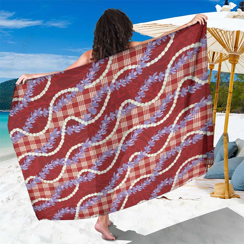 Red Polynesian Pattern Sarong Hawaiian Orchid Lei Floral Print Beach Wrap Pareo Wholesale - main view
