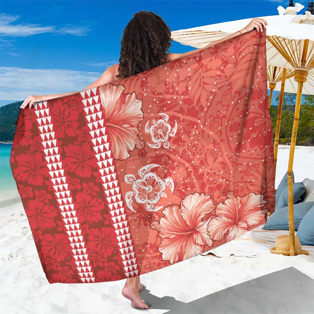 Red Hibiscus Tribal Tapa Print Sarong Hawaiian Style Beach Wrap Cover Up Wholesale Pareo