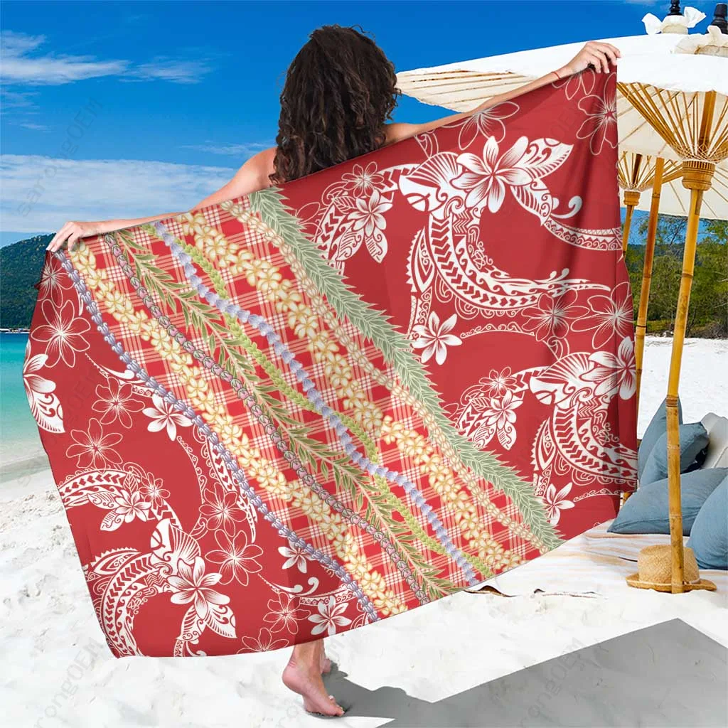 Red Palaka Hawaii Leis Sarong Hawaiian Plaid Elegant Tropical Beach Wrap Pareo Wholesale Custom - main view