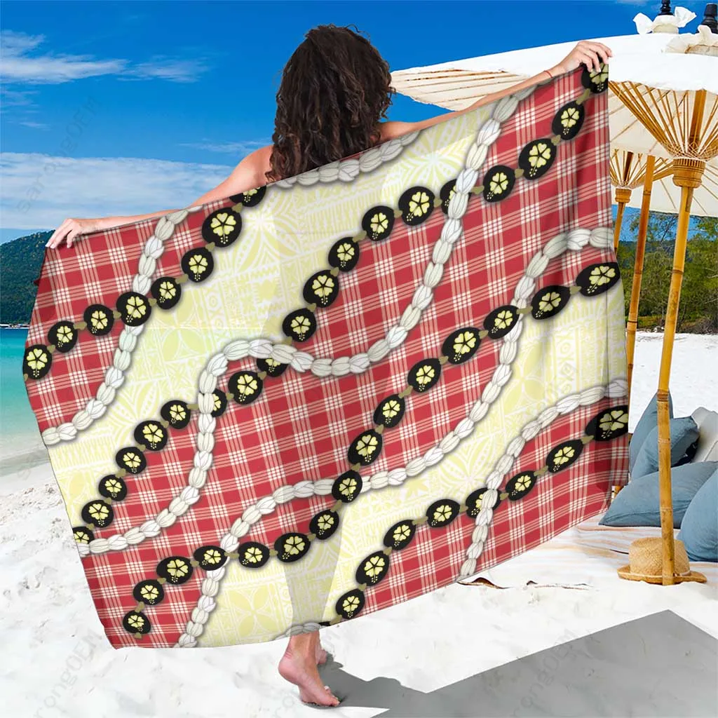Red Hawaiian Tapa Tribal Hibiscus Plumeria Print Sarong Beach Wrap Polynesian Island Cover Up Wholesale Pareo - main view