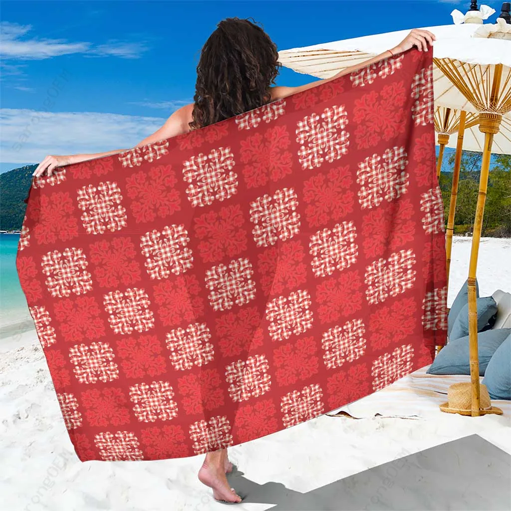 Red Palaka Plaid Traditional Hawaii Sarong Polynesian Beach Wrap Cover Up Wholesale Pareo - main view