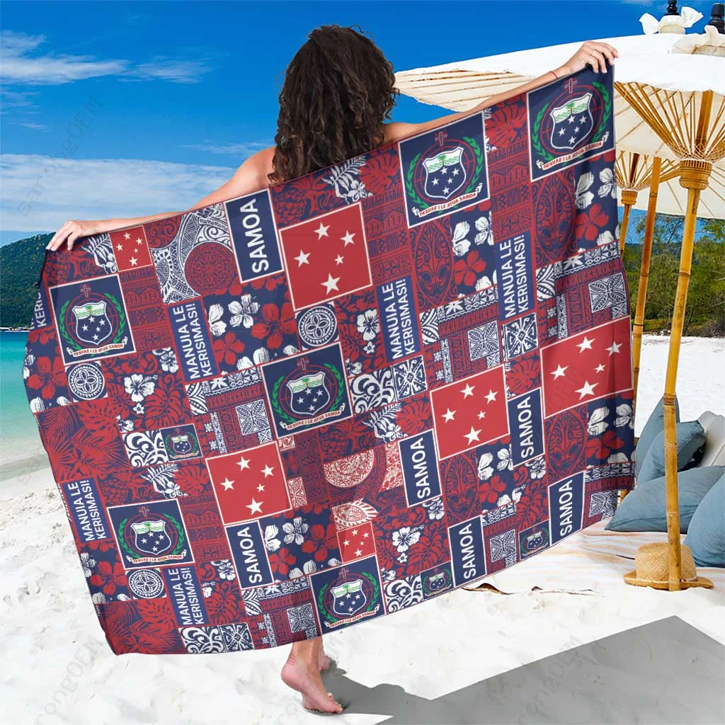 Red Samoa Manuia Le Kerisimasi Tropical Xmas Sarong Beach Wrap Pareo Wholesale Custom - related