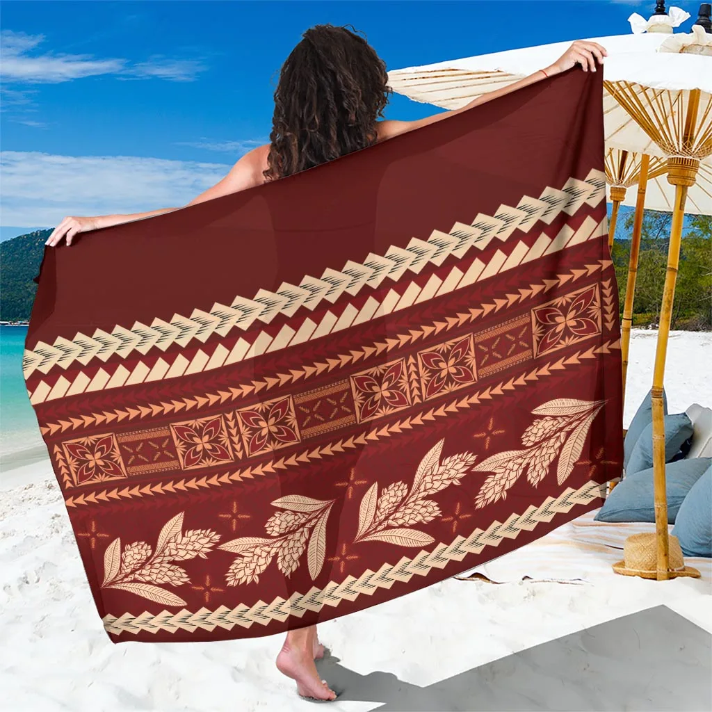 Red Samoa Siapo Teuila Flowers Hibiscus Print Sarong Polynesian Beach Wrap Wholesale Pareo - main view