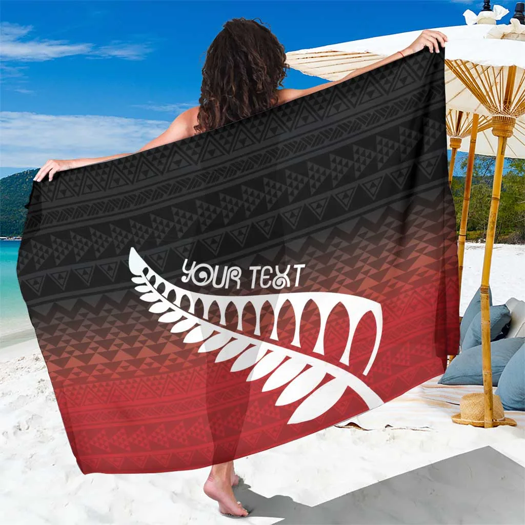 Red Silver Fern Spirit Taniko Tukutuku Print Sarong Polynesian Style Beach Wrap for Resort Hotel Wholesale Pareo - main view