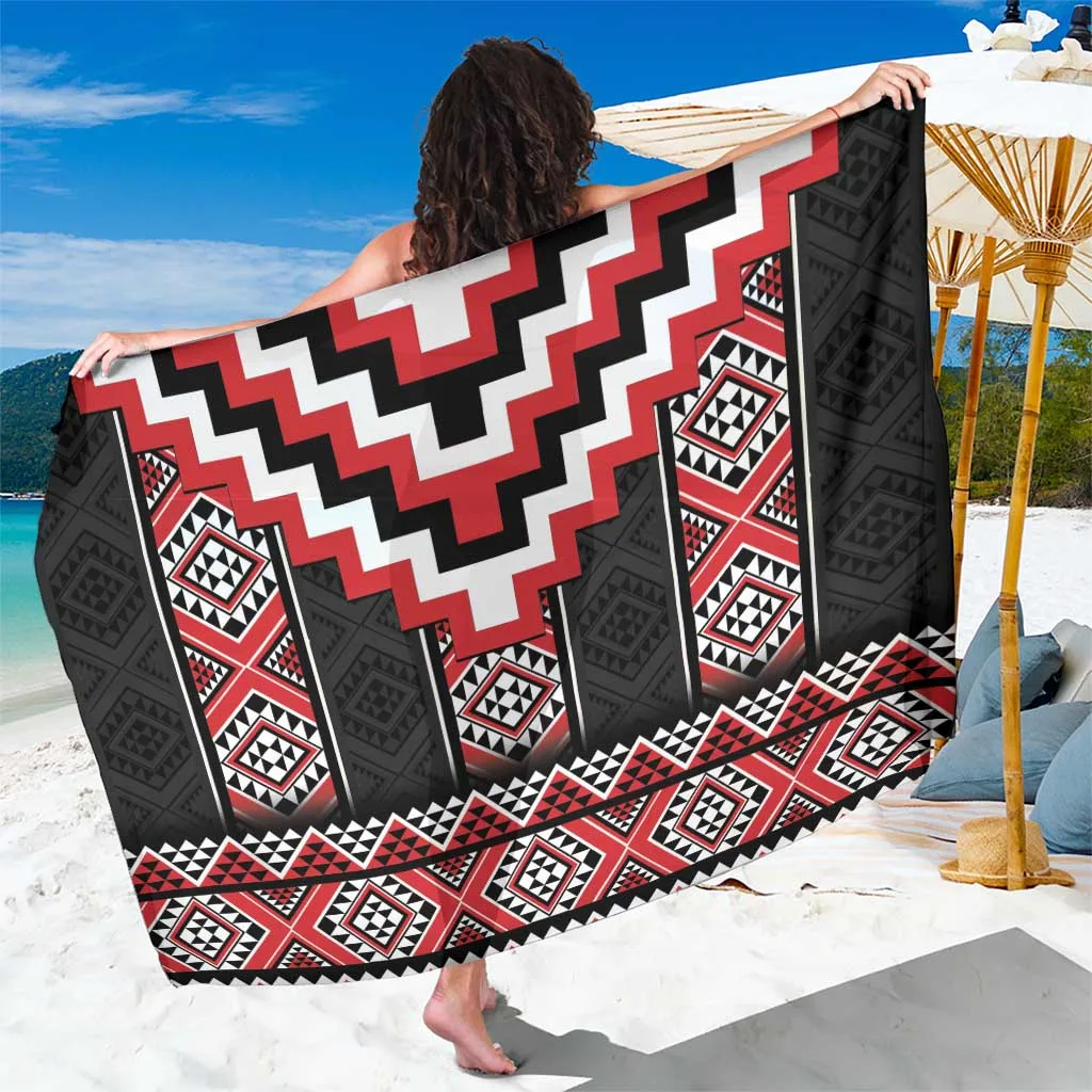 Red Taniko Aotearoa Niho Taniwha Poutama Print Sarong Polynesian Beach Wrap Wholesale Pareo - main view