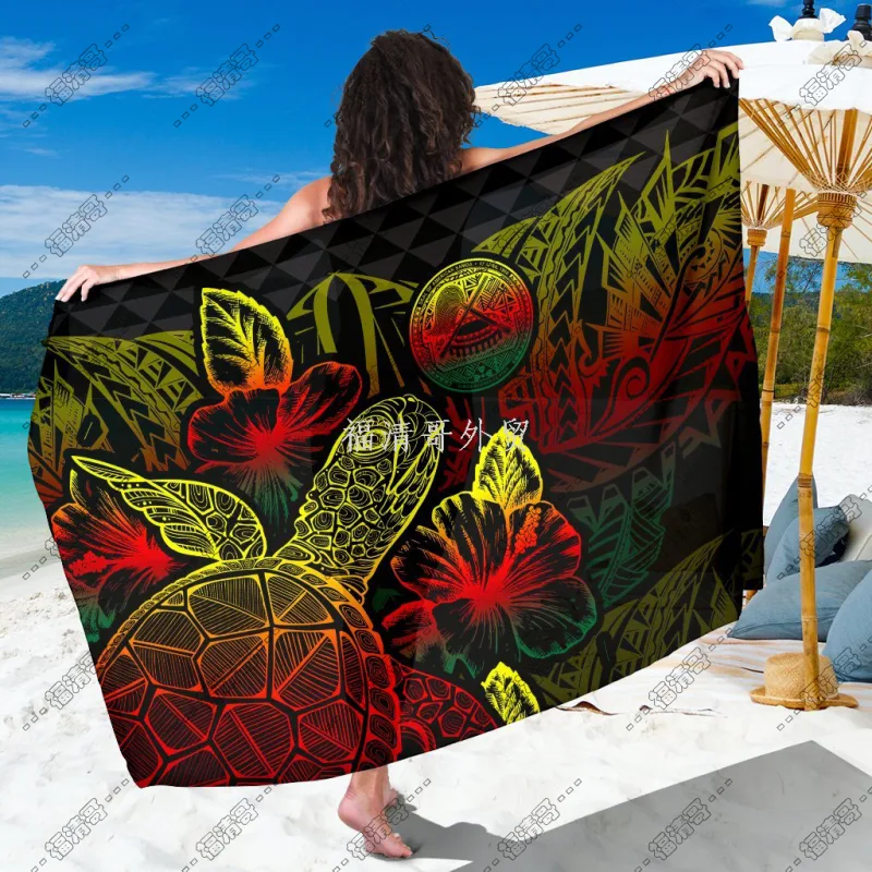 Reggae Tribal Turtle Hibiscus Print Sarong Pareo Beach Wrap Custom Printed Rayon Sarong - Custom Sarong