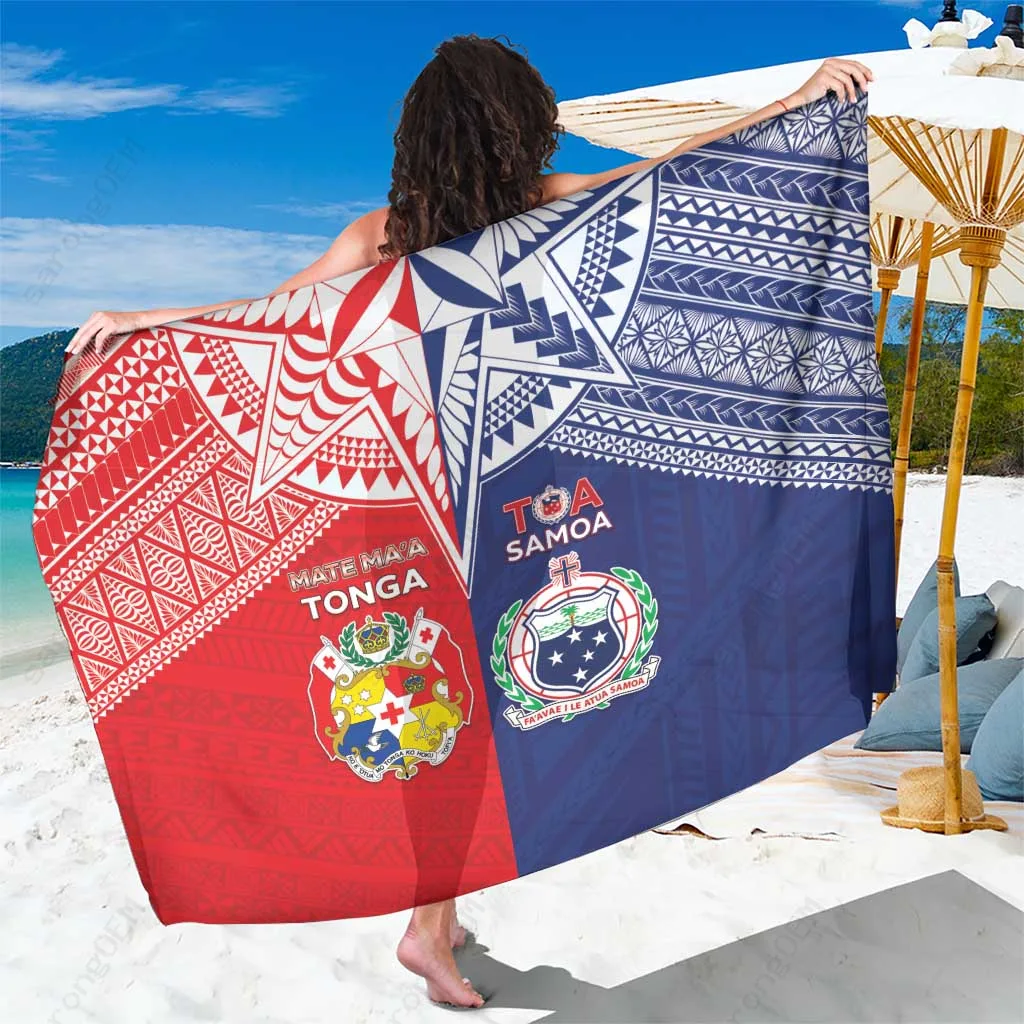 Samoa Tonga Rugby Flag Tribal Print Sarong Polynesian Beach Wrap Cover Up Resort Pareo Wholesale - main view