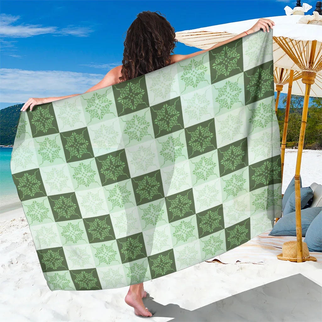 Sage Green Manta Ray Hawaiian Quilt Motif Sarong - main view