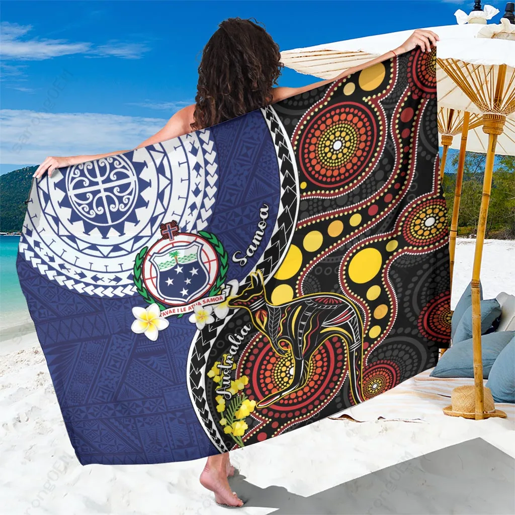Navy Polynesian Samoan Tribal Hibiscus Palm Print Sarong Beach Wrap Pareo for Resort Vacation Wholesale - main view