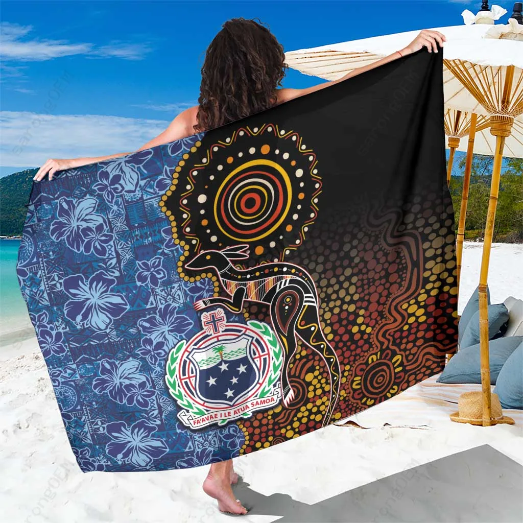 Dark Blue Tribal Hibiscus Kangaroo Koala Print Sarong Samoa South Pacific Beach Wrap Wholesale Pareo - related