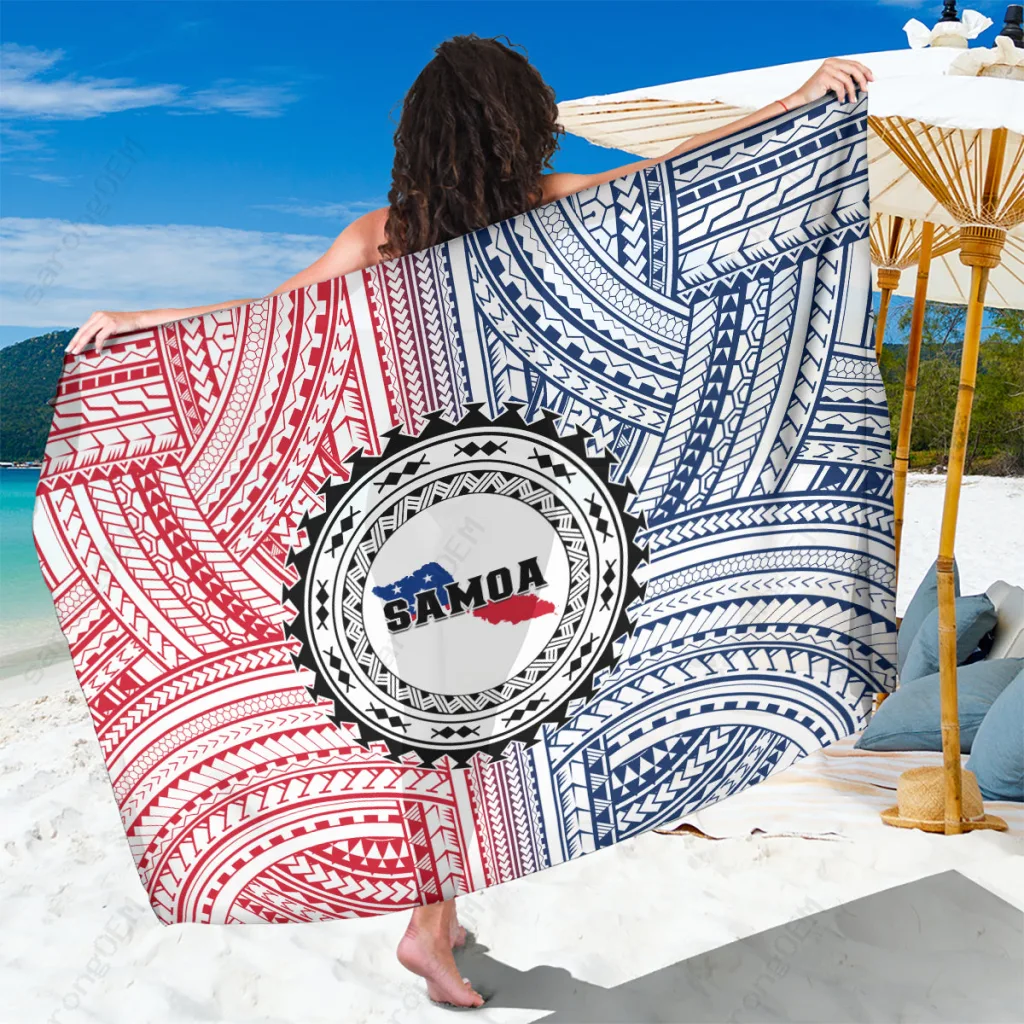 Black Polynesian Tribal Print Sarong Samoa Style Beach Wrap Cover Up Pareo Wholesale