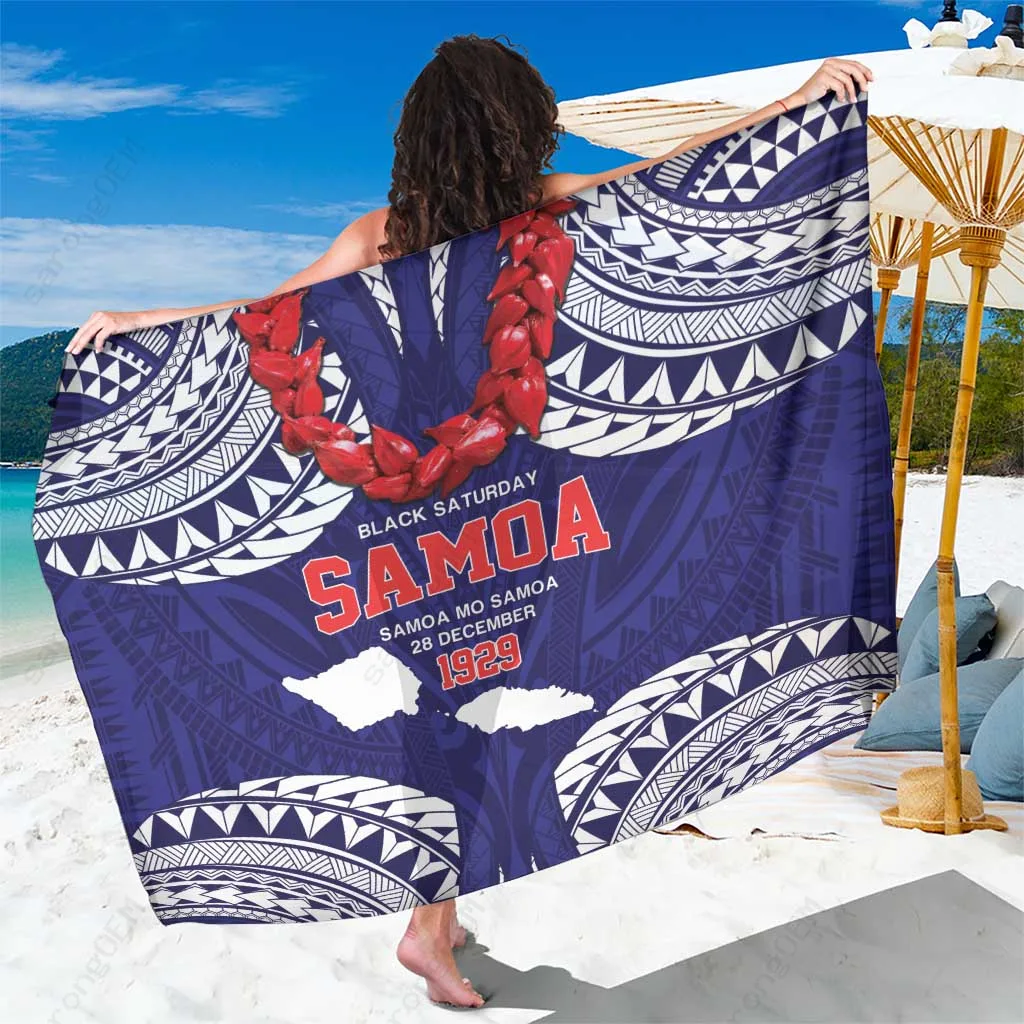 Samoa Blue Black Tribal Faux Print Sarong Polynesian Beach Wrap Cover Up Wholesale Pareo - main view