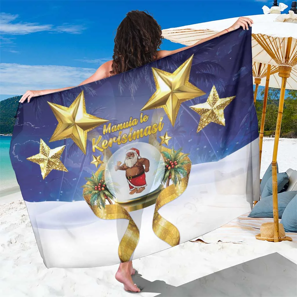 White Samoa Christmas Sarong Snow Globe with Samoan Santa Print Tropical Holiday Beach Wrap Pareo Wholesale - main view