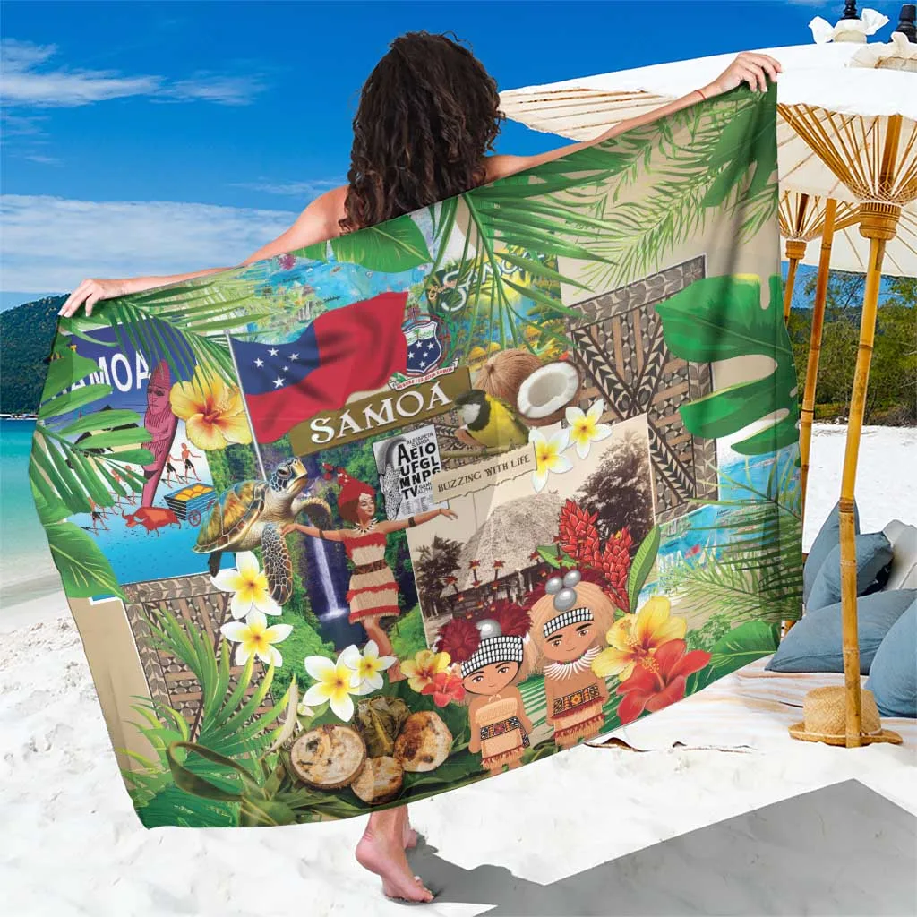 Samoa Cultural Tattoo Hibiscus Palm Print Sarong South Pacific Tropical Resort Beach Wrap Wholesale Pareo - main view