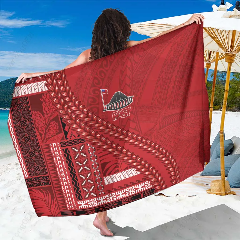 Cream Samoa Traditional Siapo Print Sarong with Ulafala Vines Polynesian Beach Wrap Wholesale Pareo - main view