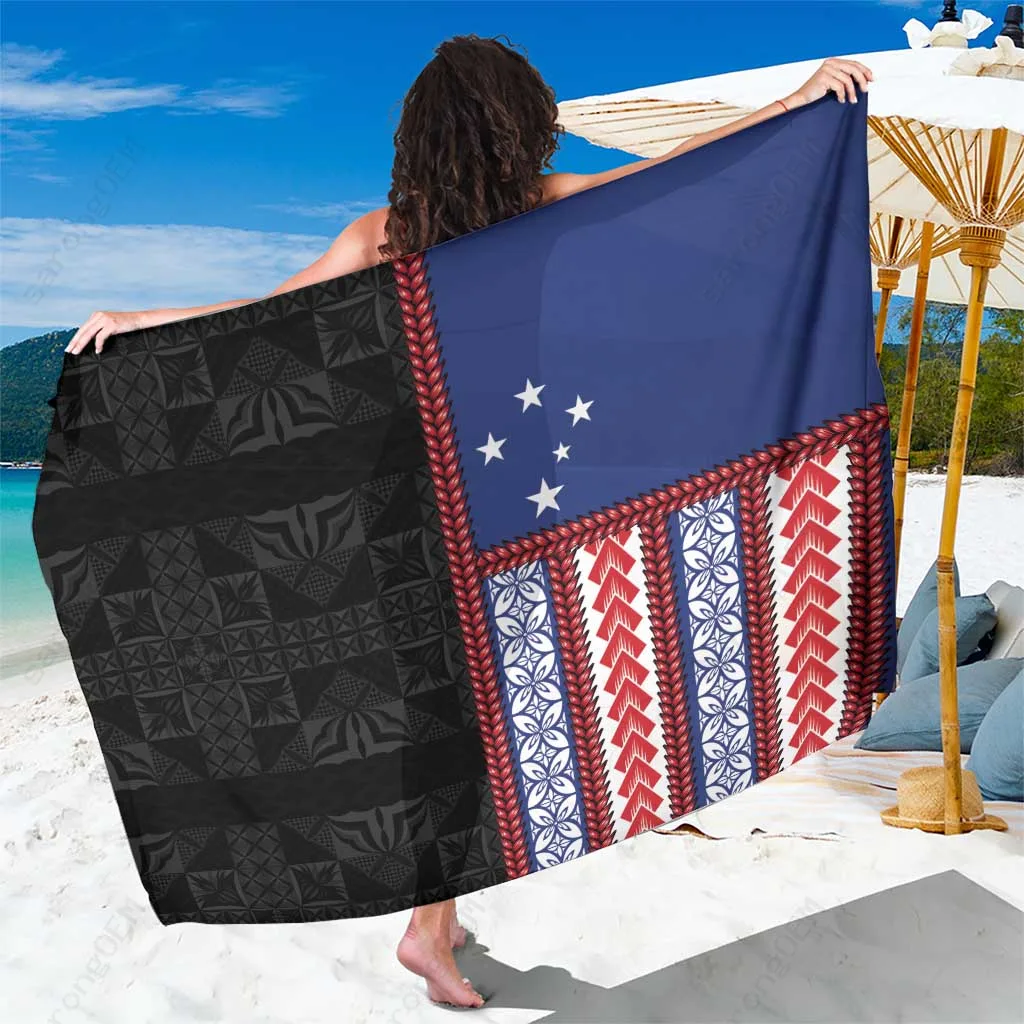 Samoa Flag Red Blue Tribal Siapo Print Sarong Polynesian Beach Wrap Resort Cover Up Wholesale Lavalava