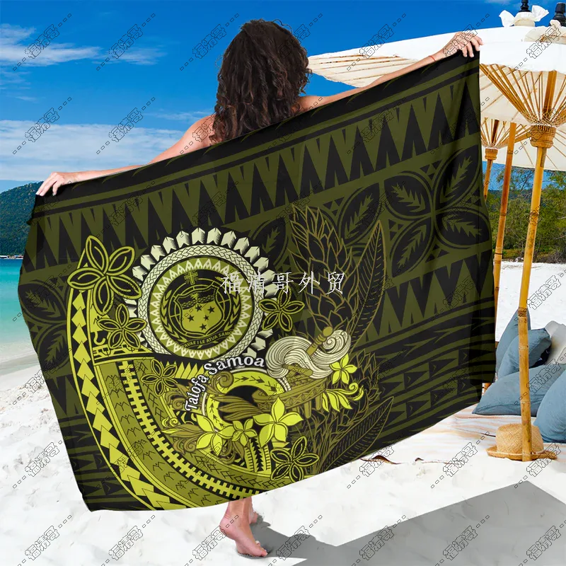 Samoa Green Tribal Seal & Plumeria Print Sarong Pareo Cover U Custom Printed Rayon Sarong - Custom Sarong