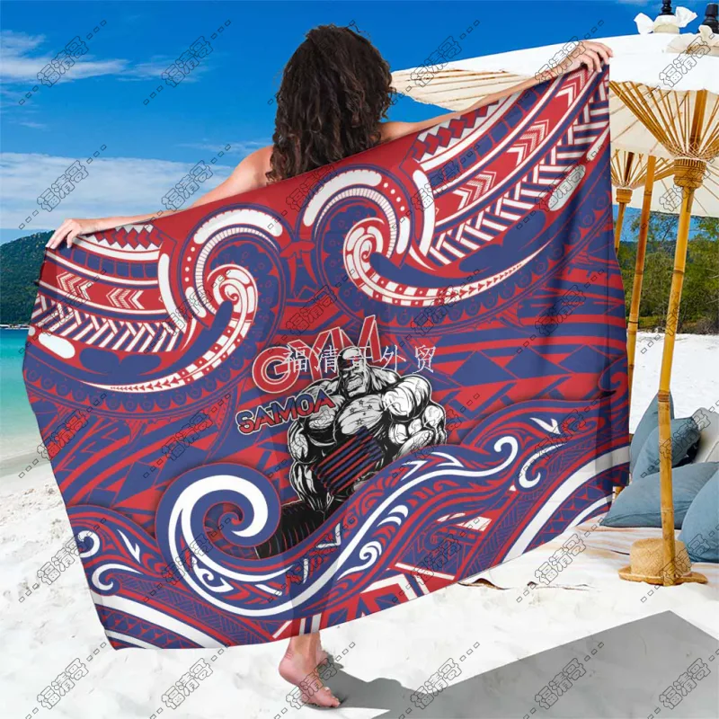Samoa Gym Warrior Tribal Wave Pattern Sarong Pareo Cover Up Custom Printed Rayon Sarong - Custom Sarong