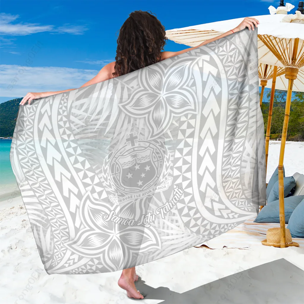 White Polynesian Samoa Sun Tribal Print Sarong Tropical Beach Wrap Cover Up Pareo Wholesale - main view