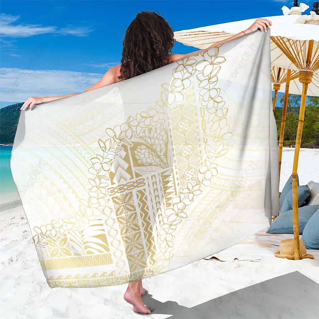 Gold Plumeria Samoa Tribal Siapo Print Sarong Beach Wrap Summer Island Pareo Wholesale - main view