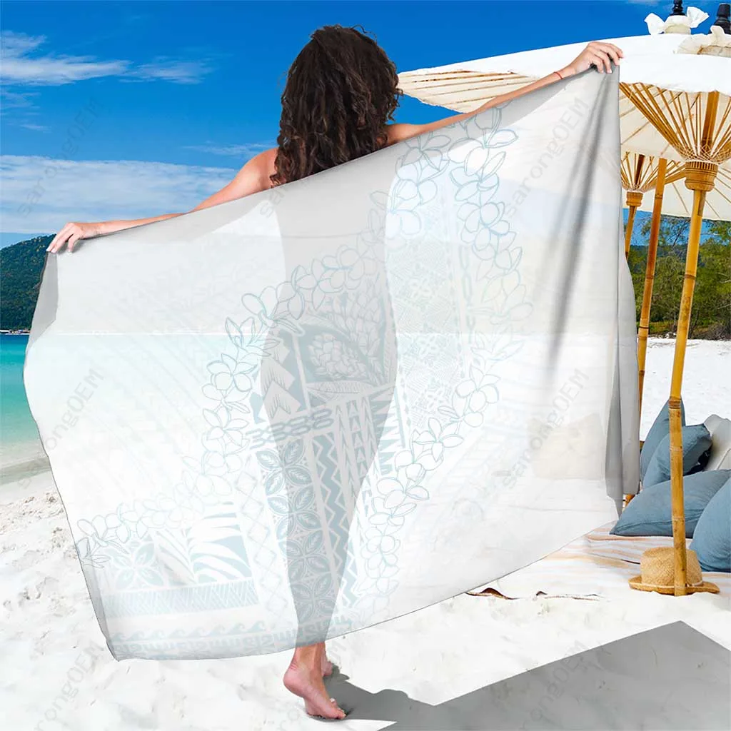 White Plumeria Samoa Tribal Print Sarong South Pacific Resort Beach Wrap Wholesale Pareo - main view