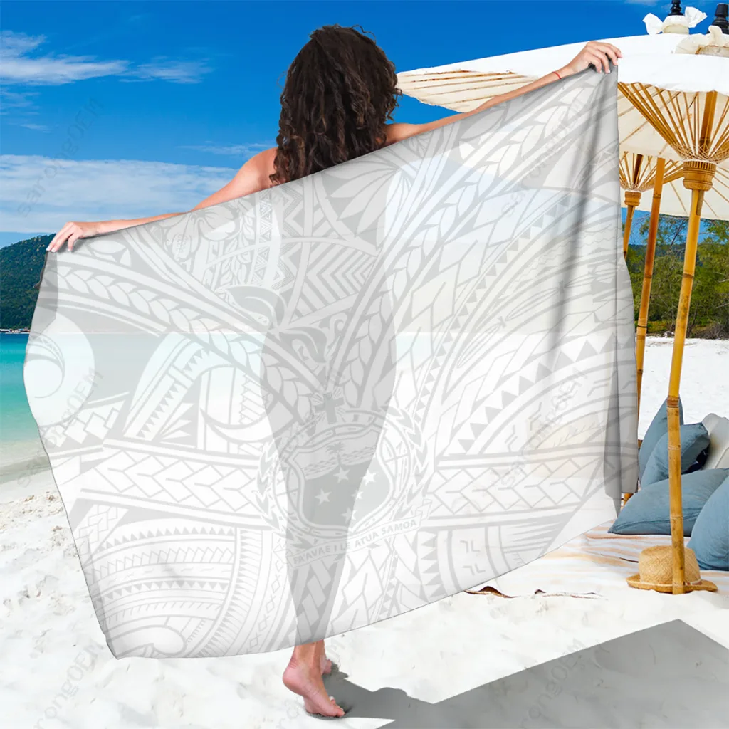 White Gold Sun Samoan Polynesian Print Sarong Beach Wrap Resort Hotel Cover Up Pareo Wholesale - main view