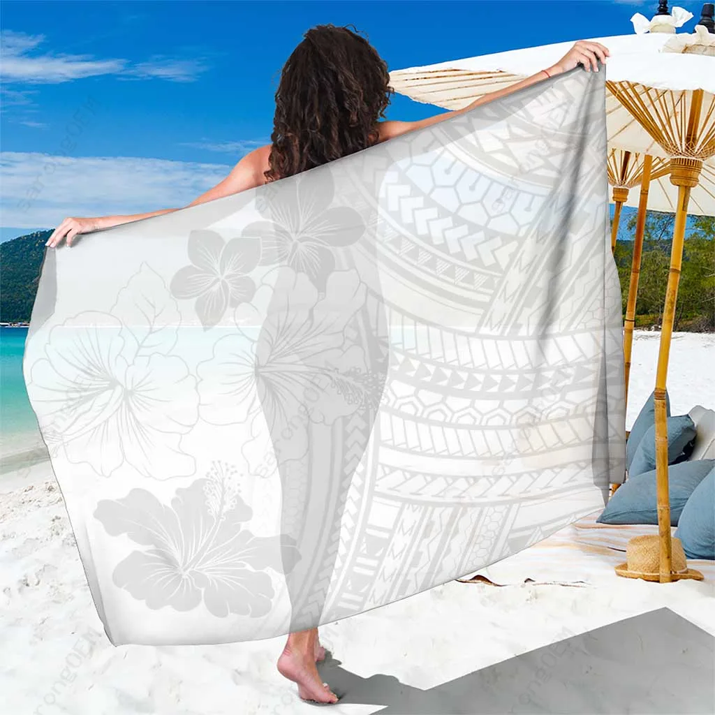 White Hibiscus Sun Samoa Print Sarong Beach Wrap Tropical Resort Cover Up Wholesale Pareo - main view