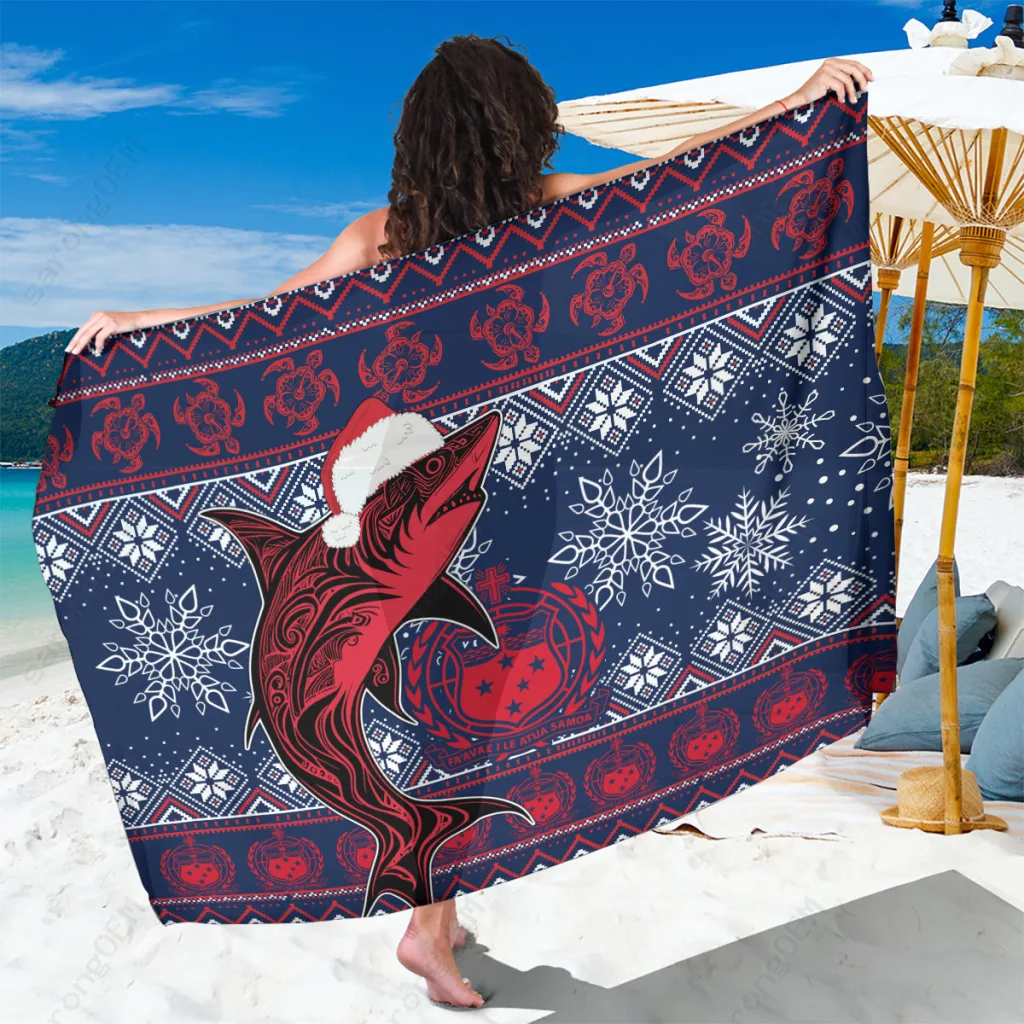 Samoa Christmas Tribal Fish Print Sarong Rayon Beach Wrap Polynesian Island Cover Up Wholesale Pareo - main view