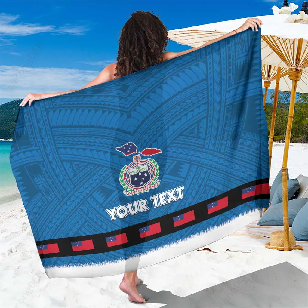 Red Samoa Merry Christmas Santa Suit Style Sarong with Tatau Tattoo Pattern Polynesian Beach Wrap Holiday Resort Pareo OEM - main view