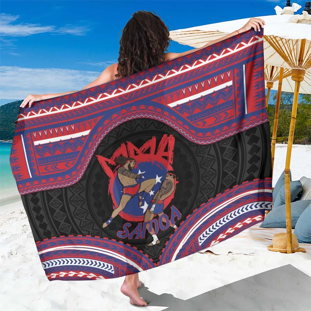 Black Samoan Tribal Flying Knee Martial Arts Print Sarong Beach Wrap Polynesian Island Resort Cover Up Wholesale Pareo - main view