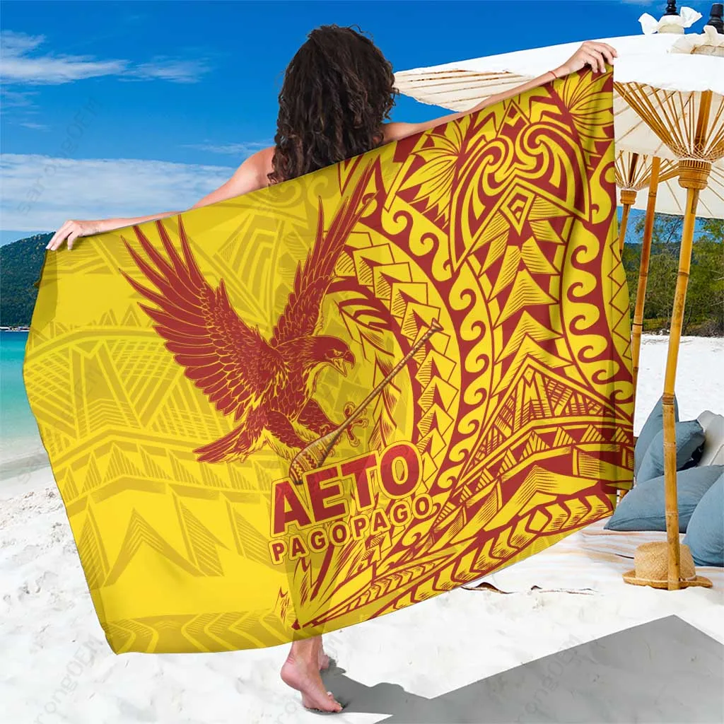 Samoa Red Gold Wing Tribal Print Sarong Polynesian Beach Wrap Pareo Wholesale - main view