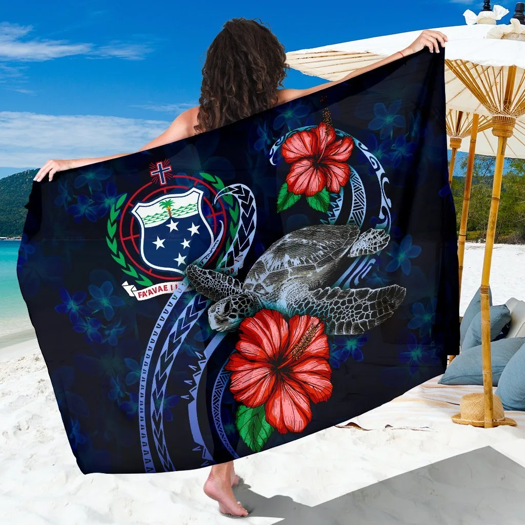 Blue Turtle Hibiscus Polynesian Print Sarong Samoa Tropical Beach Wrap Wholesale Pareo - main view