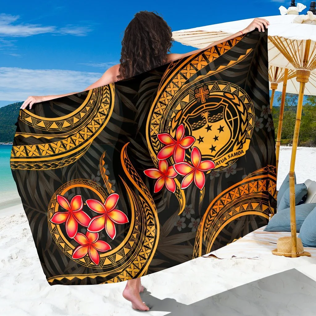 Gold Plumeria Polynesian Tribal Print Sarong Samoa Beach Wrap for Resort Hotel Wholesale Pareo - main view