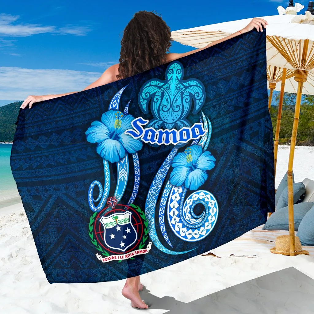 Navy Blue Turtle Tribal Tattoo Polynesian Print Sarong Samoa Beach Wrap Wholesale Pareo - main view