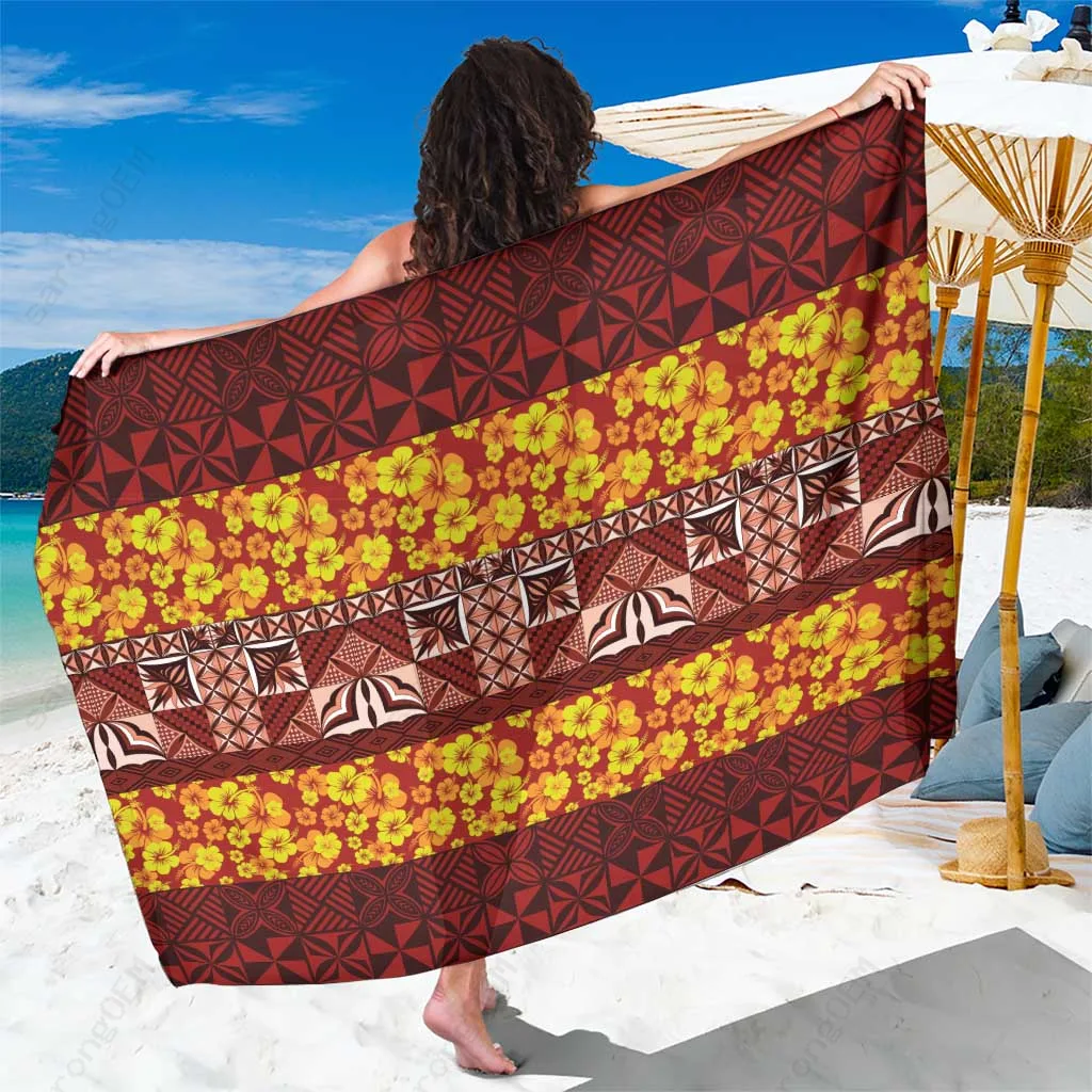 Samoa Tribal Hibiscus Stripe Print Sarong Rayon Beach Wrap Polynesian Island Cover Up Wholesale Pareo - main view