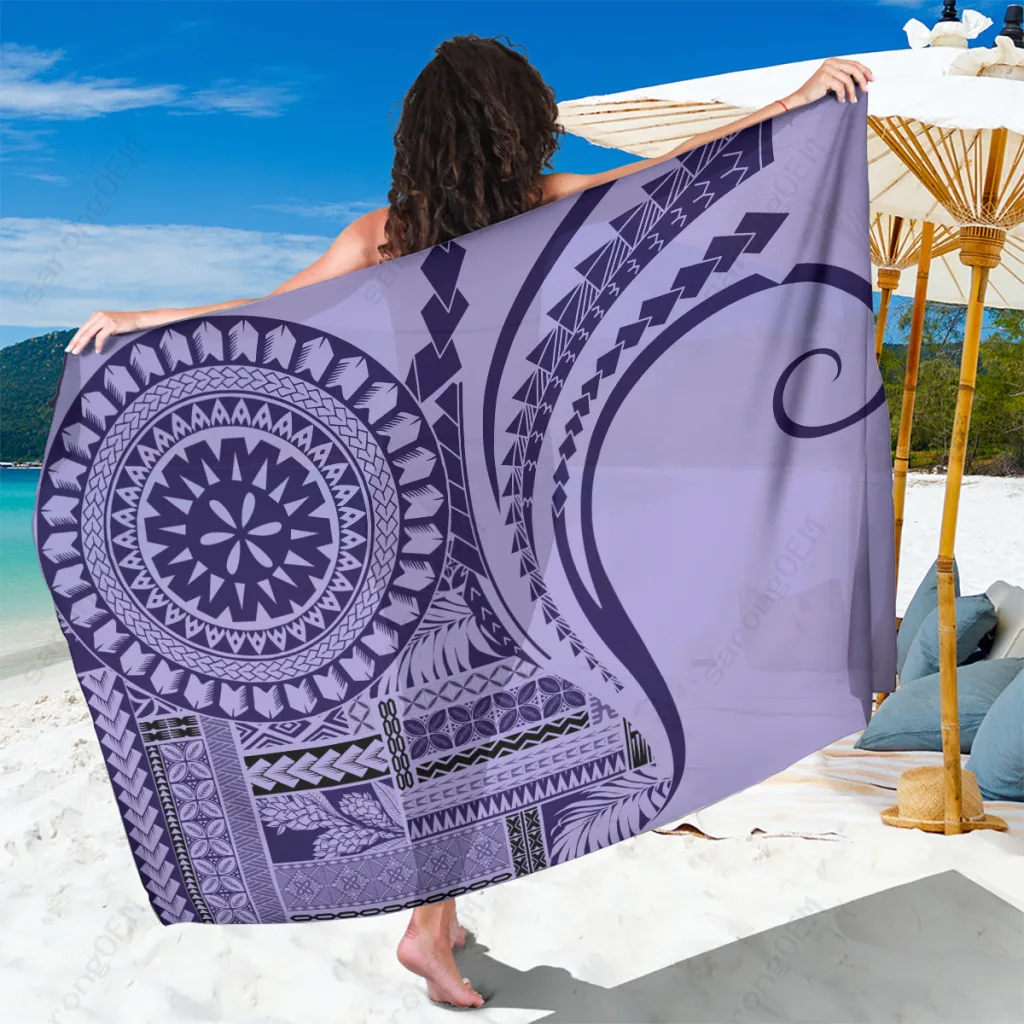 Purple Samoa Siapo Tribal Art Print Sarong Polynesian Beach Wrap Pareo for Resort Hotel Wholesale - main view