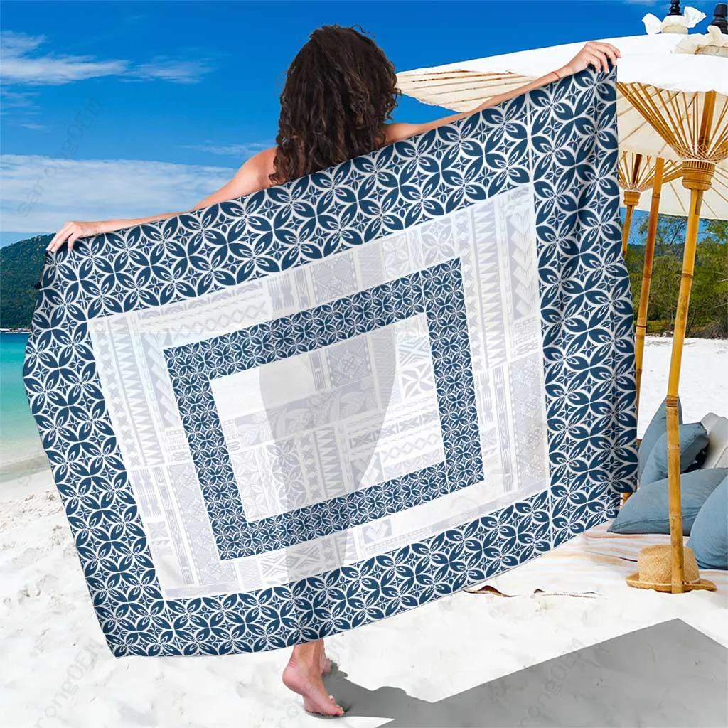Blue Samoa Siapo Sun Pattern Trimmed Print Sarong South Pacific Island Beach Wrap Skirt Wholesale Pareo - main view