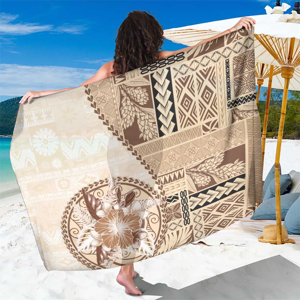Samoa Siapo Elegant Sarong Hibiscus Beige Motifs - main view