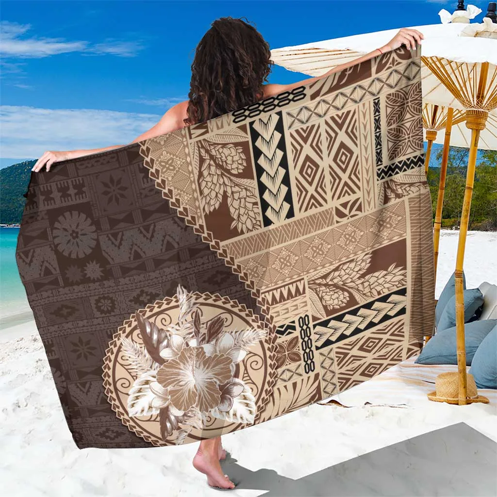 Brown Samoa Siapo Hibiscus Tribal Print Sarong Beach Wrap Polynesian Resort Cover Up Wholesale Pareo - main view