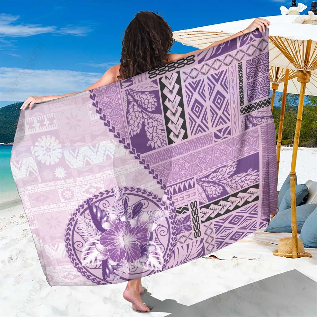 Purple Hibiscus Siapo Print Sarong Samoan Style Beach Wrap Pareo Wholesale - main view