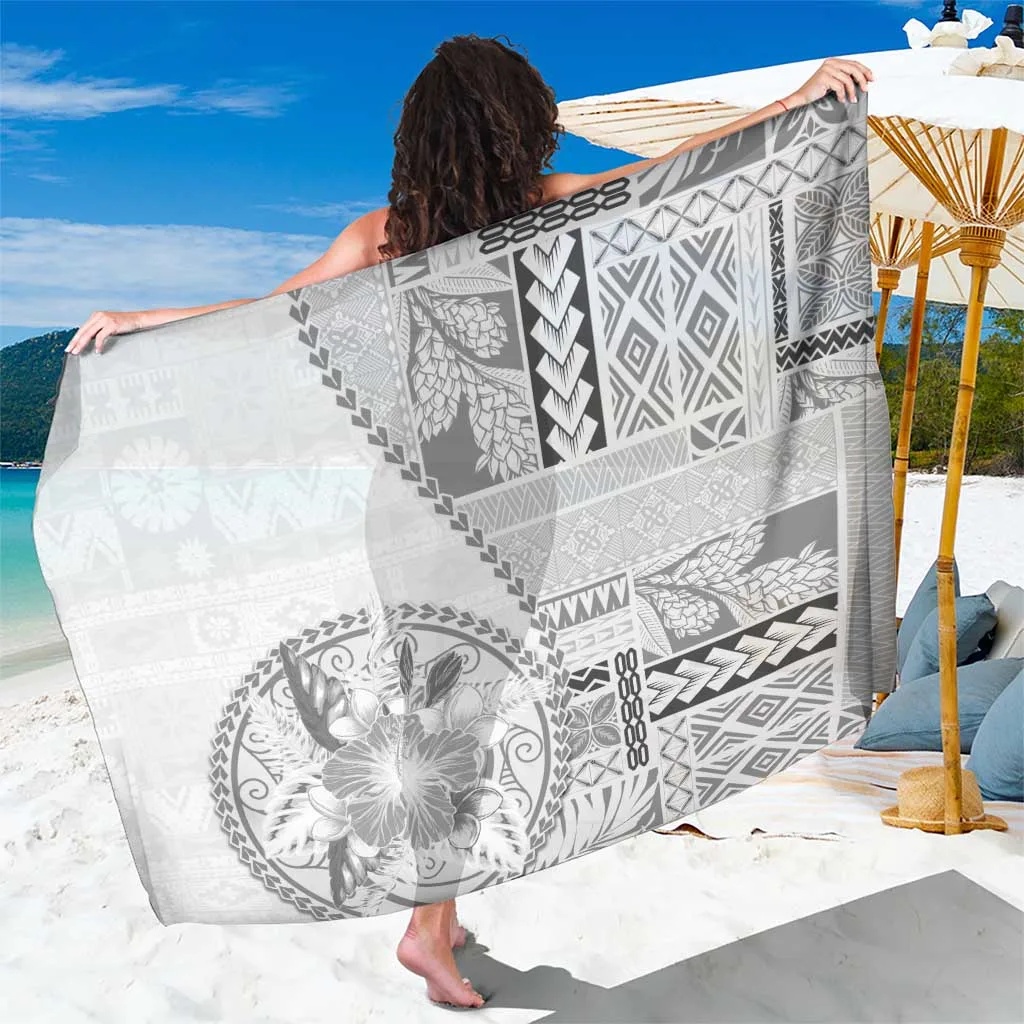 White Hibiscus Samoa Siapo Print Sarong Beach Wrap Resort Cover Up Wholesale Pareo - main view